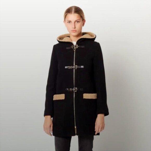 Sandro Paris Black Toggle Duffle Coat Wool French Designer Luxury, Women 36 Sm - Picture 1 of 12